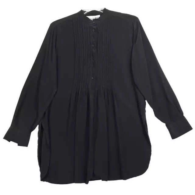 Jacqueline Ferrar Womens Button Up Pleated Tunic Shirt Size M Black 100% Silk