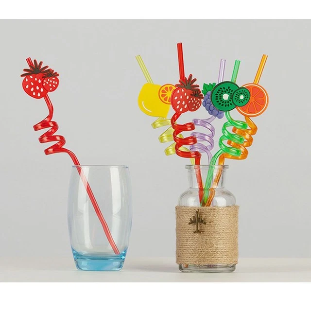 Party Supplies Straws-Plastic Fruit Reusable Straws Cartoon Pattern Fruit Theme
