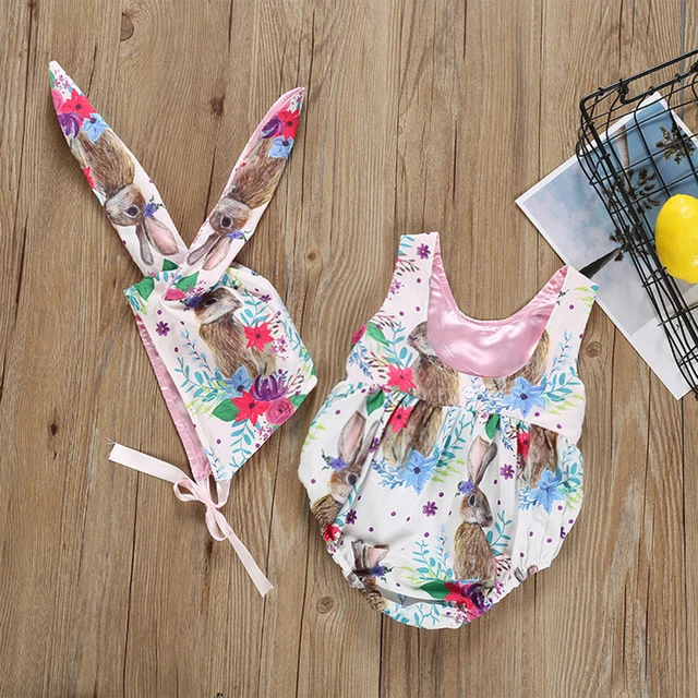 Abiti di Pasqua per bambine tuta coniglietto set di vestiti cappello coniglio 3