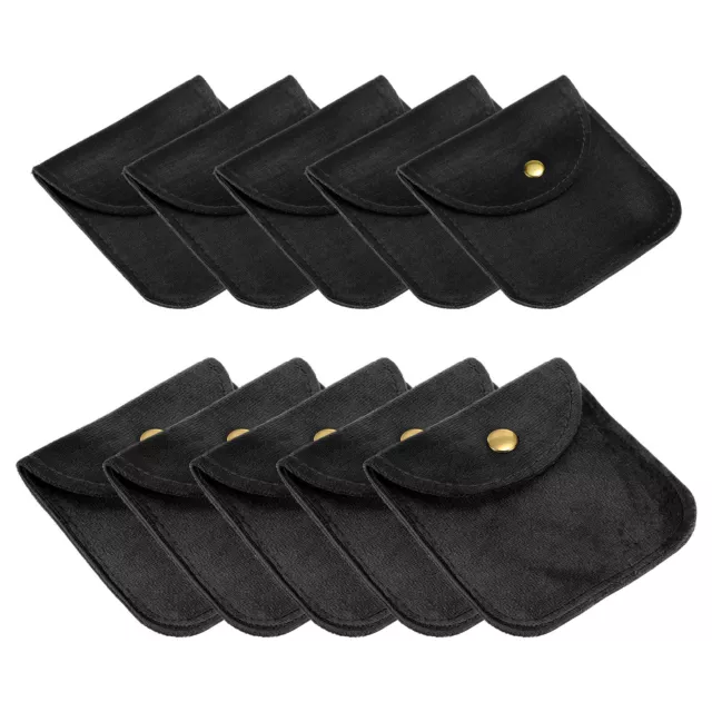 10 Pack Jewelry Pouch, 2 Size Soft Velvet Pouch with Snap Button, Black