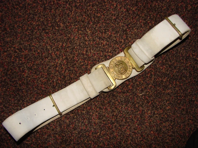 ANTIQUE VINTAGE BRITISH Army buff leather belt with King's Crown brass
