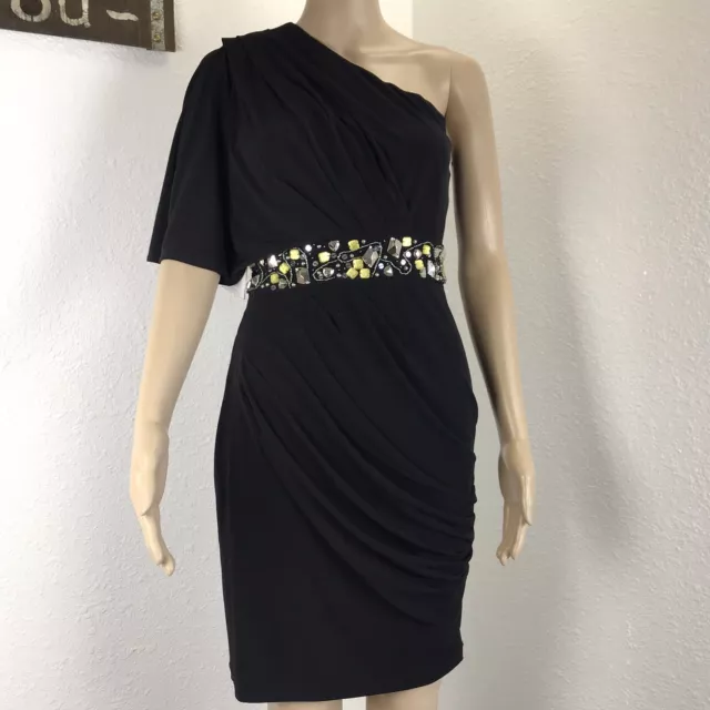 NWT Calvin Klein beaded Black Dress One Shoulder Gather Party Cocktail Size 4