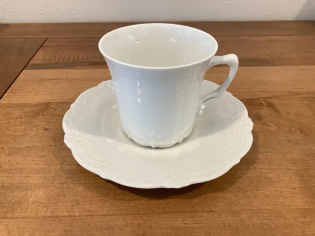 Hutschenreuther Germany Baronesse White Porcelain Embossed Coffee Cup & Saucer