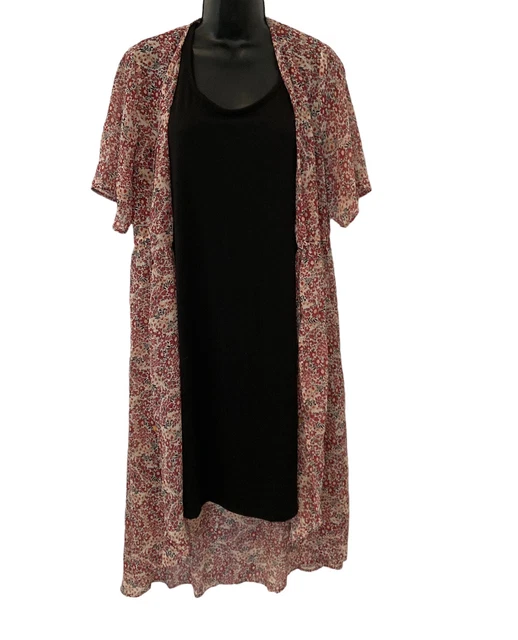 Liberty Love Size L Floral Chiffon Semi Sheer Kimono Cardigan And Tank Top Set