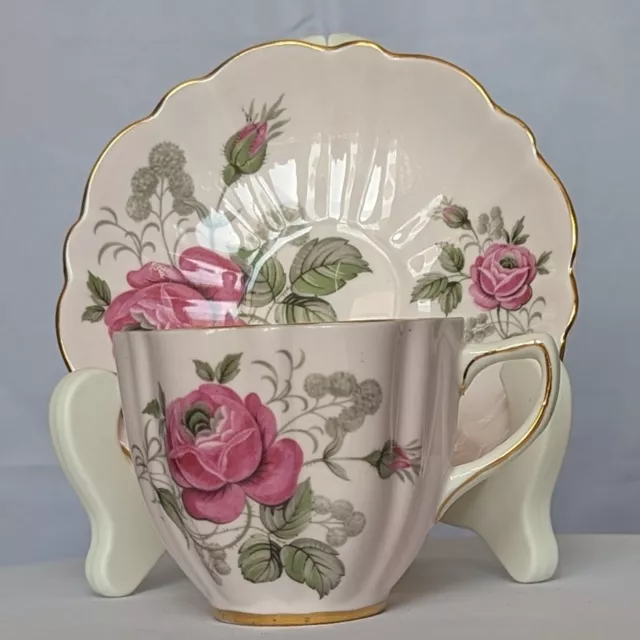 Vintage Pink Tea Cup and Saucer with Pink Roses, Old Royal Vintage Bone China