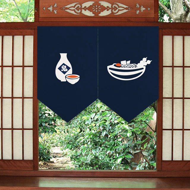 LIGICKY Rideau de porte japonais Noren Ukiyoe Hokusai La Grande Vague de Kanagawa Soleil Fleurs de Cerisier Imprimé Décoration de Porte pour Maison Restaurant 85 x 180 cm Bleu