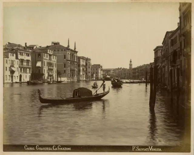 Salviati. Italie, Venezia, Canal Grande e Gondola  Vintage albumen print.  Tir