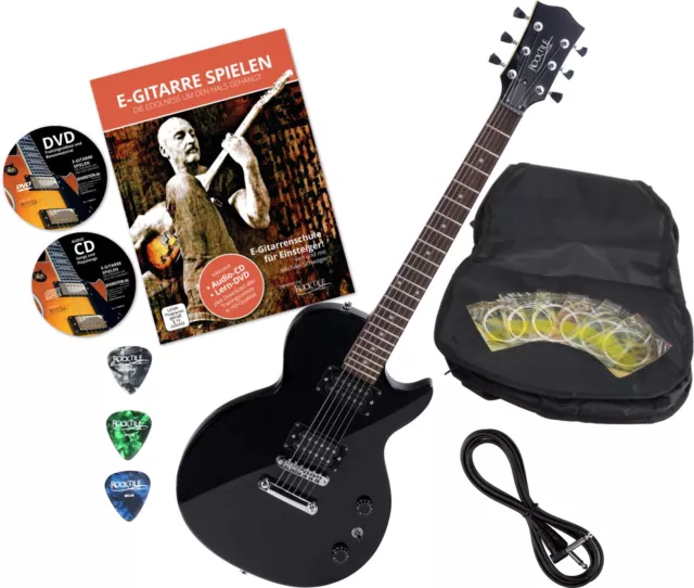 E-Gitarre Elektrische Gitarre Schwarz Zubehör Gigbag Tasche Plektren CD DVD Set