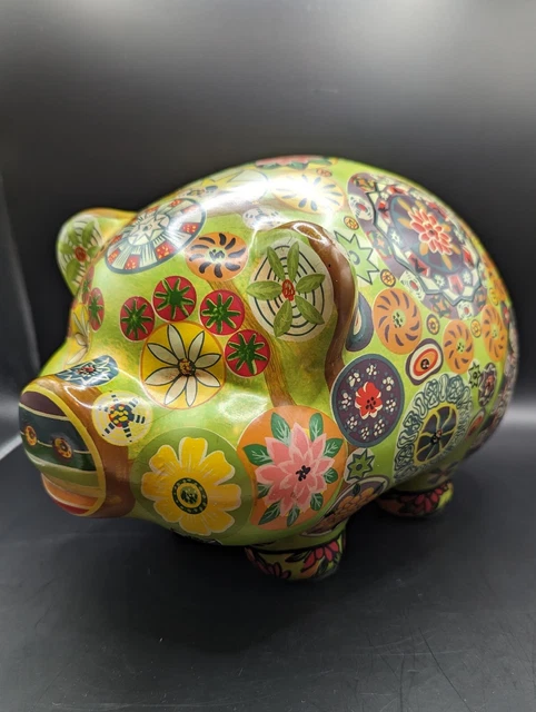 Psychedelic Painted Piggy Bank Groovy Retro Hippie Flower Art