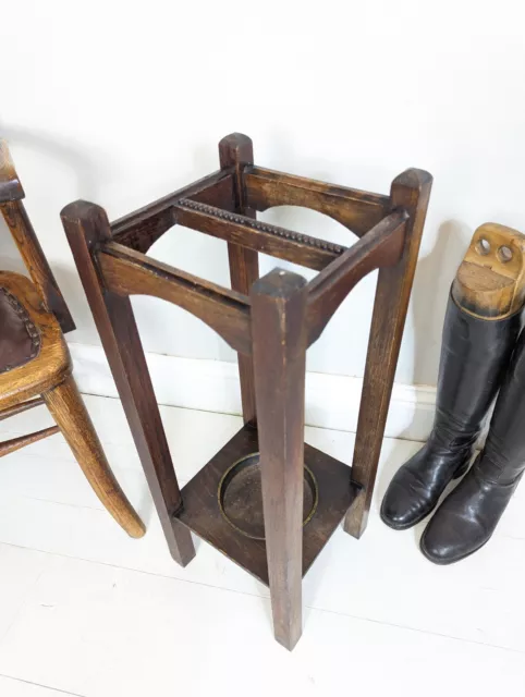 Oak Umbrella Stick Stand Antique Original Drip Tray Postage Available