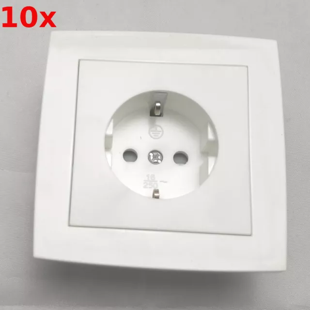 10x Haut Schuko Prise de Courant 230V 16A Blanc Cadre + Flush Insert + Cache