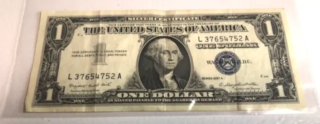 1957-A One Dollar Bill $1 Blue Seal Silver Certificate - Old U.S. Currency