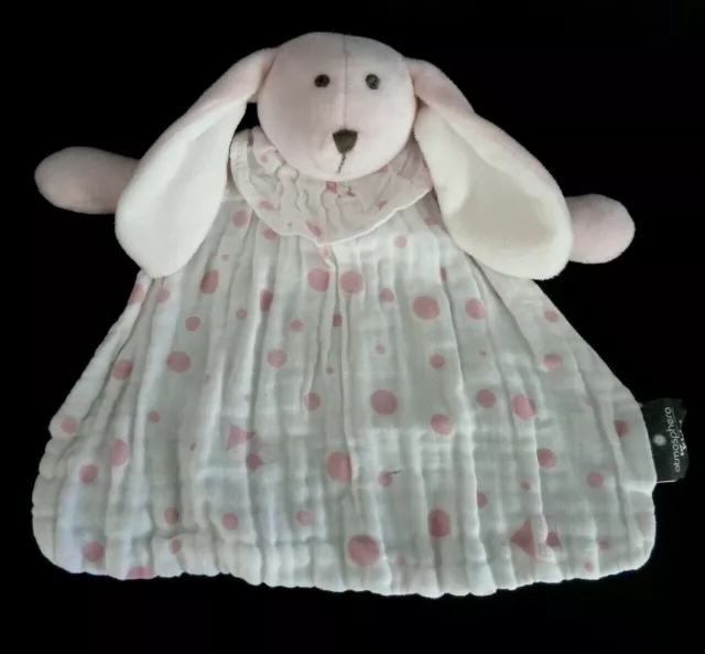 22. DOUDOU PLAT ATMOSPHERA LAPIN Col lange blanc rose motif pois maison  - TTBE