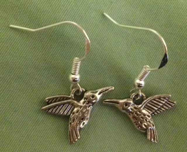 HUMMINGBIRD EARRINGS - Pewter with Sterling Silver Ear Wires (or GP)