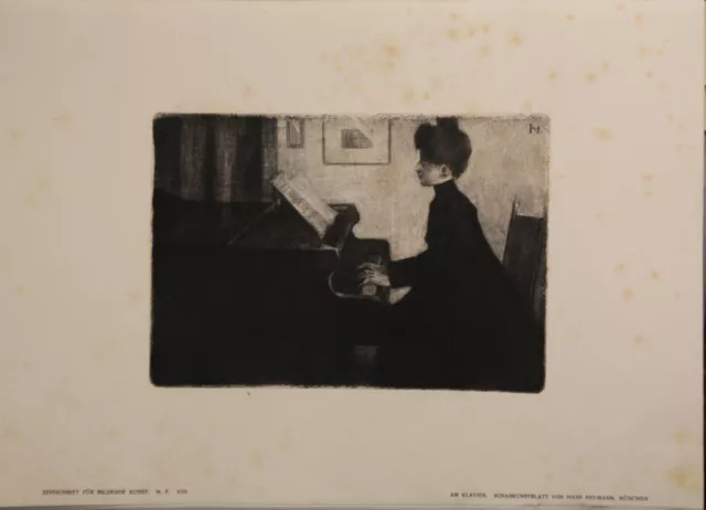 Hans Neumann (1873-1959) Plupart Pianos Gravure À L'Eau-forte 1902