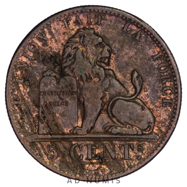 Belgique 5 centimes 1848 Léopold I Premier Lion TTB cuivre pièce monnaie belge