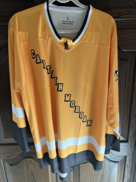 *NEW* Captain Morgan Spiced Rum Hockey Jersey Gold Black White Size L