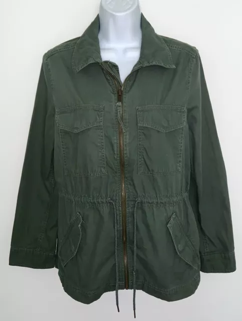 GAP Womens Military Jacket Army Full Zip Lightweight Cotton Pockets Green Small