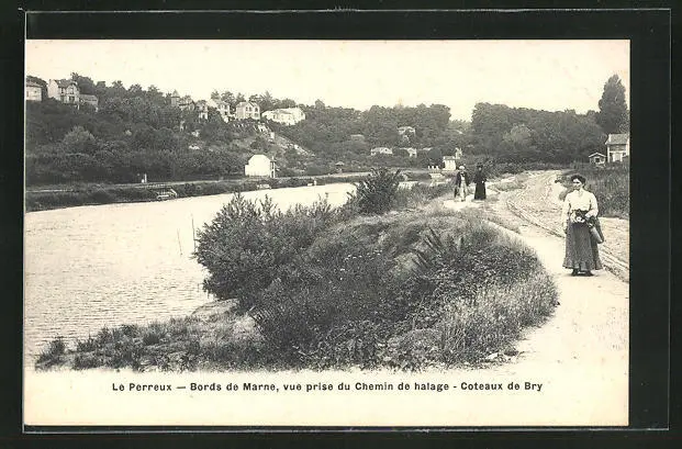 CPA Le Perreux, vue prise du Chemin de halage, Coteaux de Bry