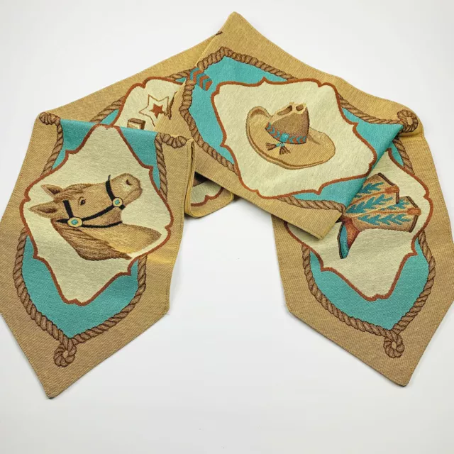 Western Cowboy Collage Horse Hat Boots Horseshoe 72" Tapestry Table Runner