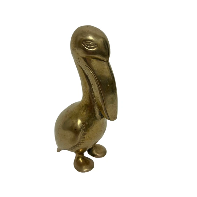 Vtg MCM Small Ornate Solid Brass Pelican Paperweight Nautical Ocean Sea Bird