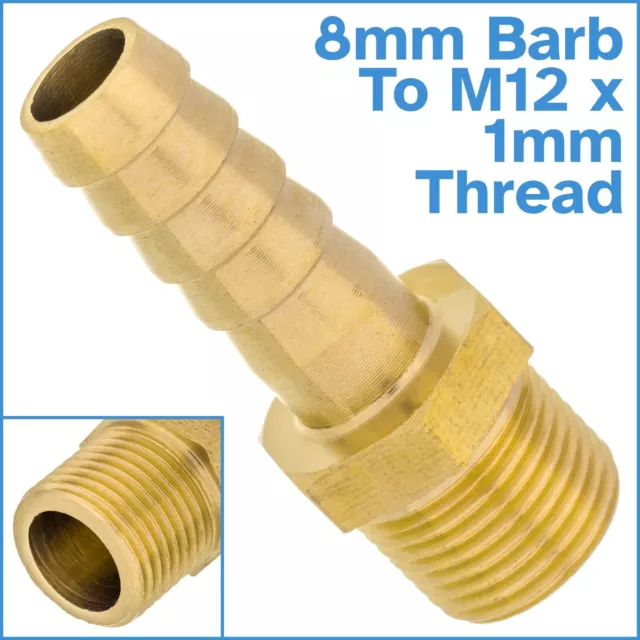 Brass 8mm Barb Hose To M12 x 1mm Male Threaded Pipe Fitting Tail Connector