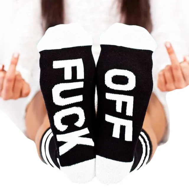 Women Men Fashion Fuck-off Funny Socks Sports Cotton Casual Long Socks white a