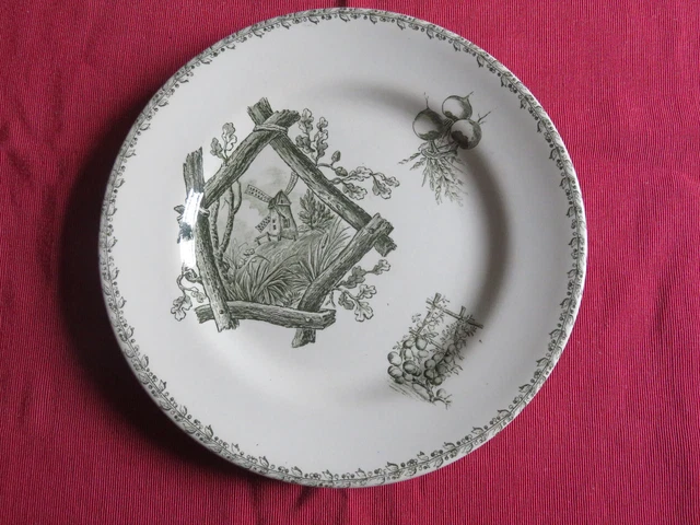 Ancienne Assiette Plate La Française - Décor Raisins - Terre De Fer