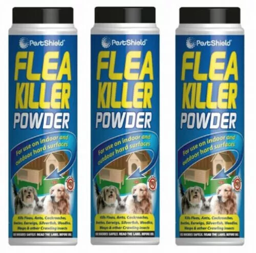 3 x Flea Killer Powder Control Fleas Carpet Beetles Wasp Earwigs Pestshield 200g