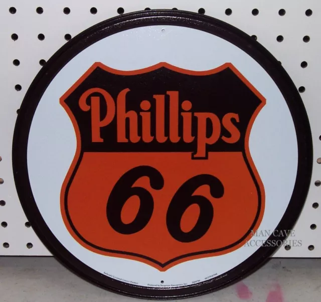 Nostalgic PHILLIPS 66 Gasoline Motor Oil Gas Station 12" Round Tin Sign Man Cave