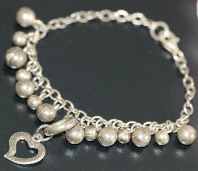 Bracelet perles 2mm et petit coeur bombé Argent 925