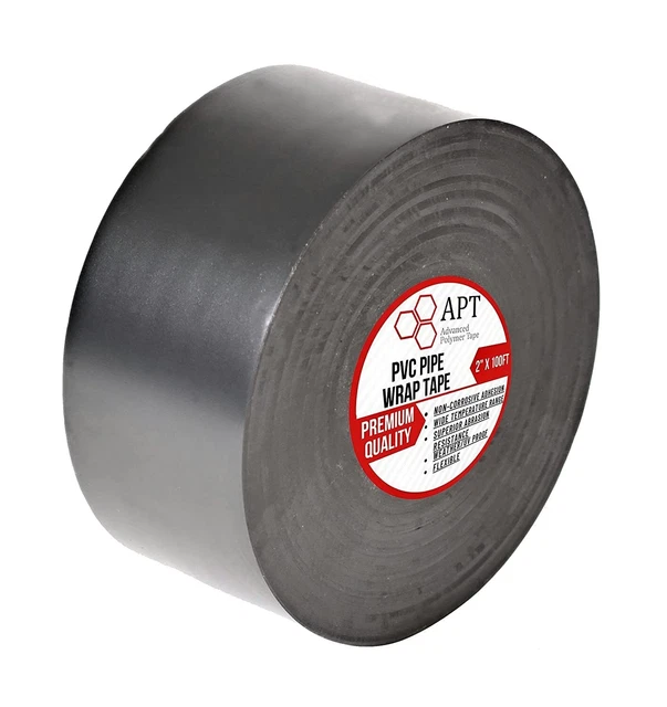 10 Mil (2" x 100 ft,) Weatherproof Black PVC Pipe Wrap Tape (1 Roll)