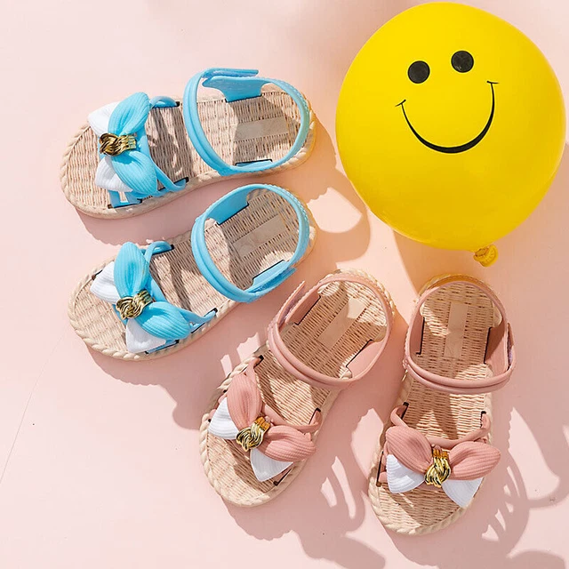 Girls Bow Flat Summer Sandals Toddler Baby Kids Holiday Princess Shoes Size- 4