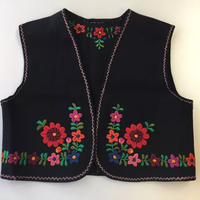 Vtg Matyo Vest Embroidered Flowers Felted Wool Vintage Handmade Hungary Youth S