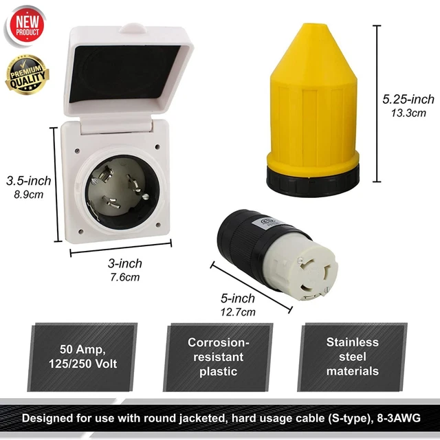 50AMP OUTDOOR GENERATOR Shore Power Marine Inlet Box Plugs for RV