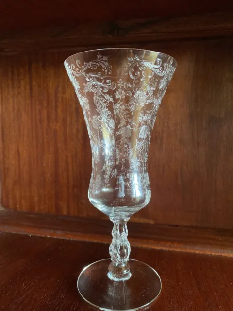 6 Vintage CAMBRIDGE Elegant Etched CHANTILLY Depression Glass Stems: 10 oz. each