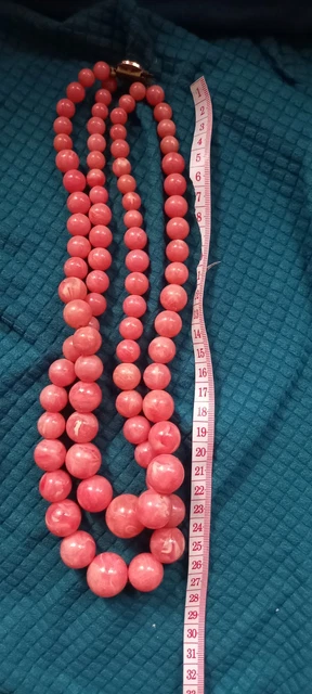 Collier Vintage En Plastique Bleu à Fleurs Roses - Années 60/70, Occasion, Bijou Rétro