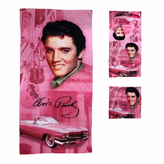 Elvis Presley 3 Piece Bath Towel Set, Pink with Guitars - Mid-South Products