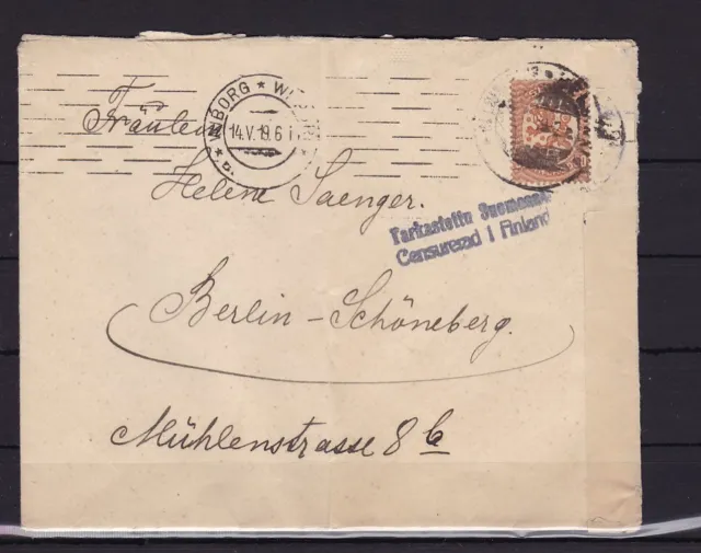 Finnland ZENSUR-Brief von Wiborg 14.5.19 nach Berlin #1046071