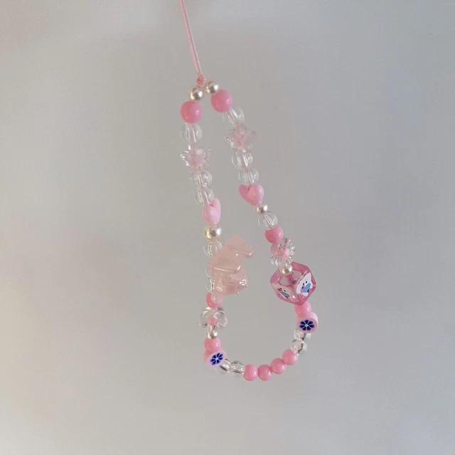 Pink loving strawberry bow mobile phone charm with square bear