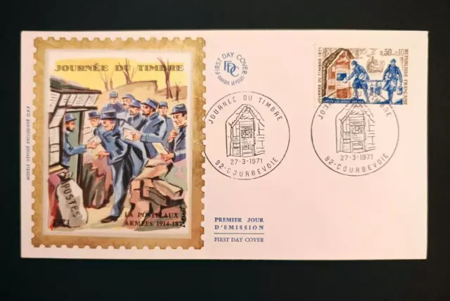 1971 La Poste aux Armées 1914-18, COURBEVOIE , enveloppe Soie 1er jour fdc