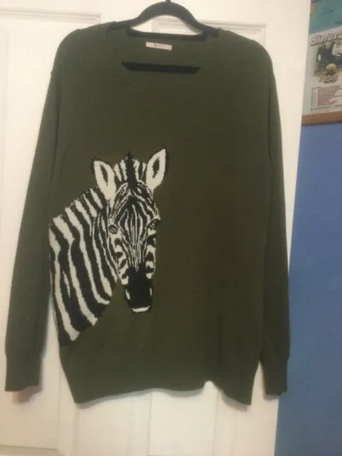 ladies olive green sweater with zebra on front, size 22 by TU woman