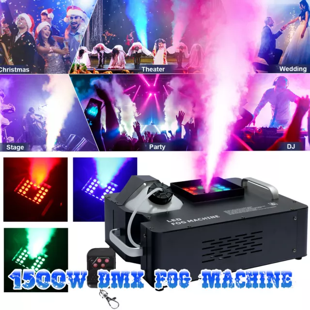1500W Nebelmaschine DMX RGB 24 LED Bühnenlicht DJ Vertikal Upspray Show Remote