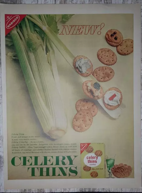 1961 Nabisco Vintage Print Ad Celery Thins Crackers Snacks Cheese Stalk Cocktail