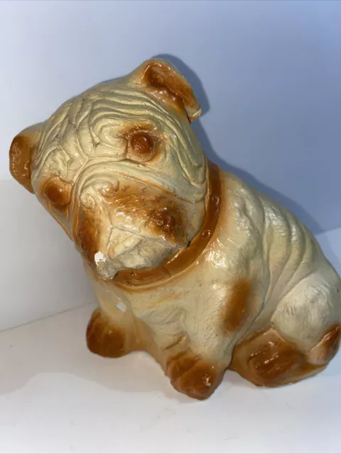 Vintage Chalk-ware Carnival Prize French Bulldog BANK 7” X 7” X 4”