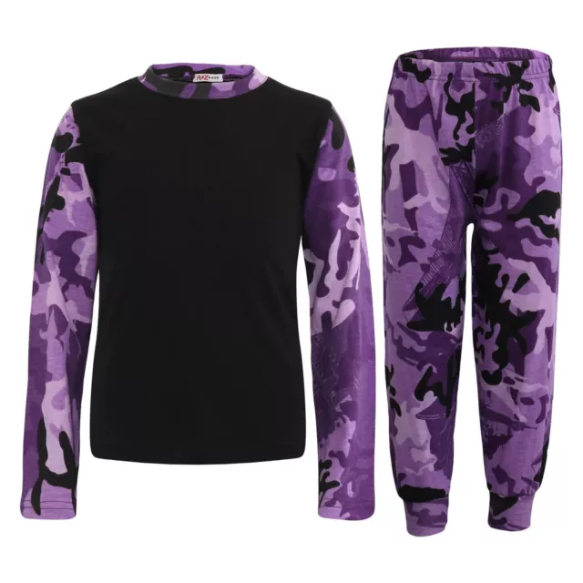 Bambini Ragazze Ragazzi Pjs Contrasto Camouflage Purple Print Pigiama Elegante Set 5-13 anni