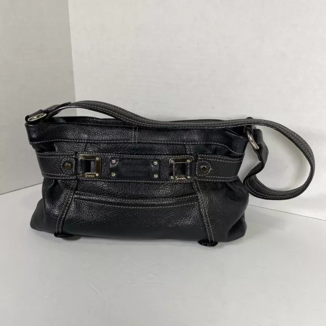 Tignanello Black  Pebbled  Leather Shoulder Bag Purse Handbag Zip Closure