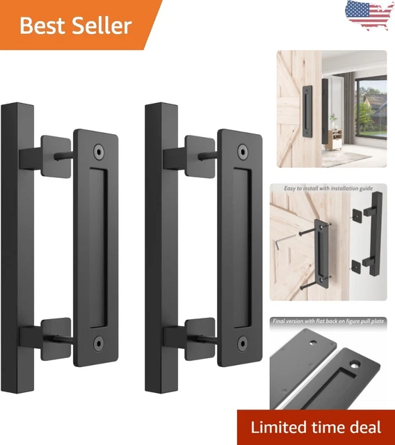 2 Pack 12" Matte Black Barn Door Handles - Heavy Duty - Sliding Door Pull Handle