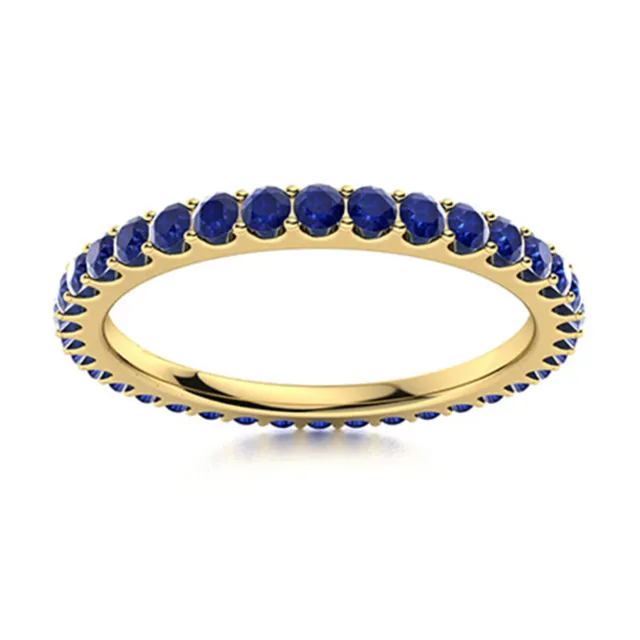 Runder blauer Saphir-Ring aus 925er-Sterlingsilber, gelb plattiert, voller...