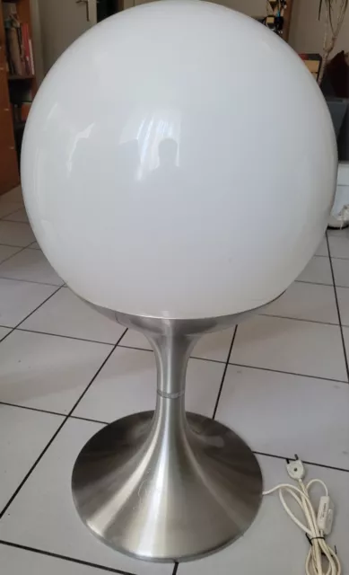 Grande Lampe diabolo Vintage space age (1960/70) à pied Tulipe + Globe opaline